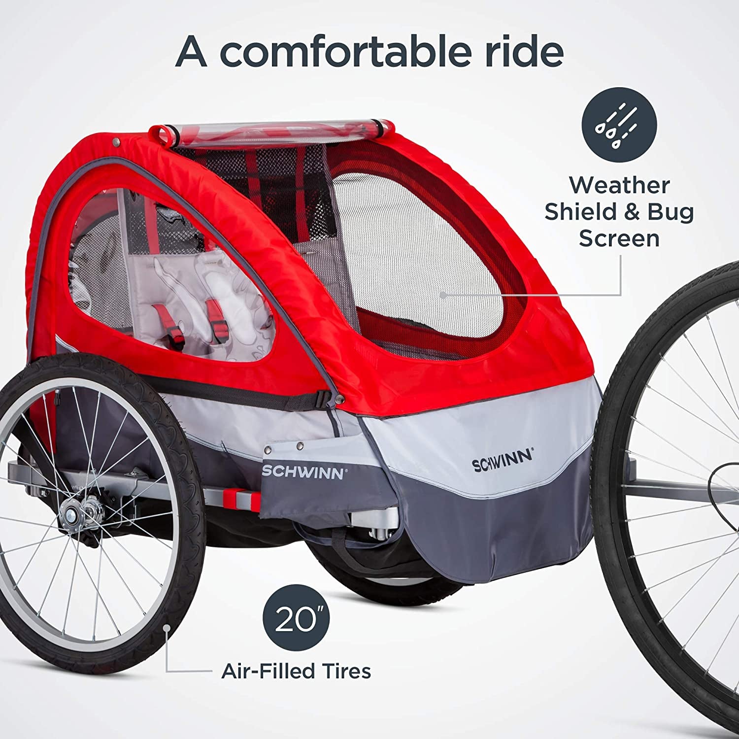Trailblazer Double Bike Trailer – Seats 2 Kids, 80 lbs Max, Air Tires & Sun Canopy
