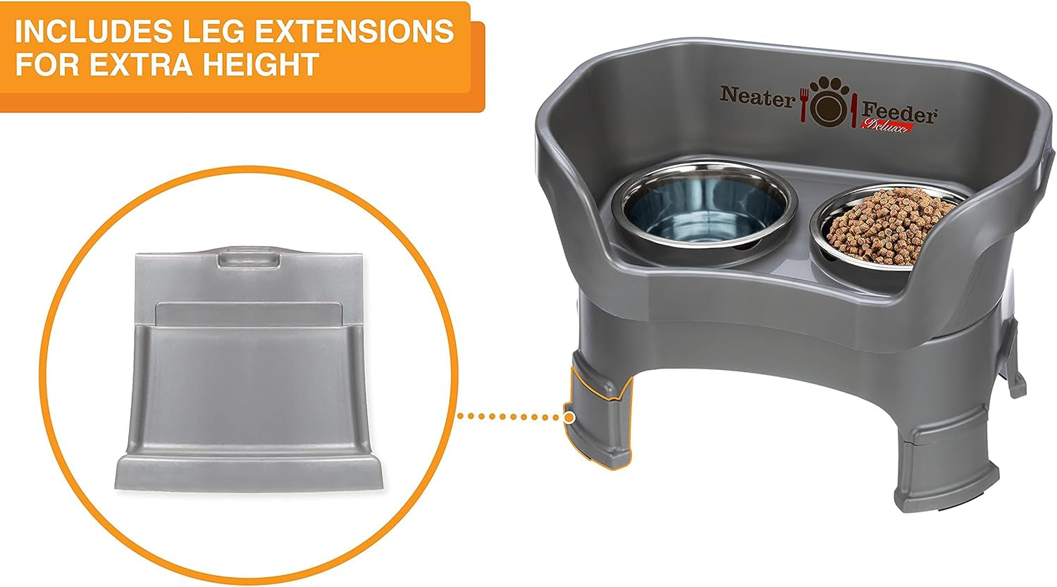 Pet Neater Deluxe Mess-Free Elevated Dog Feeder – Adjustable 10” & 12.5” Stand with Stainless Steel Bowls for Medium Dogs