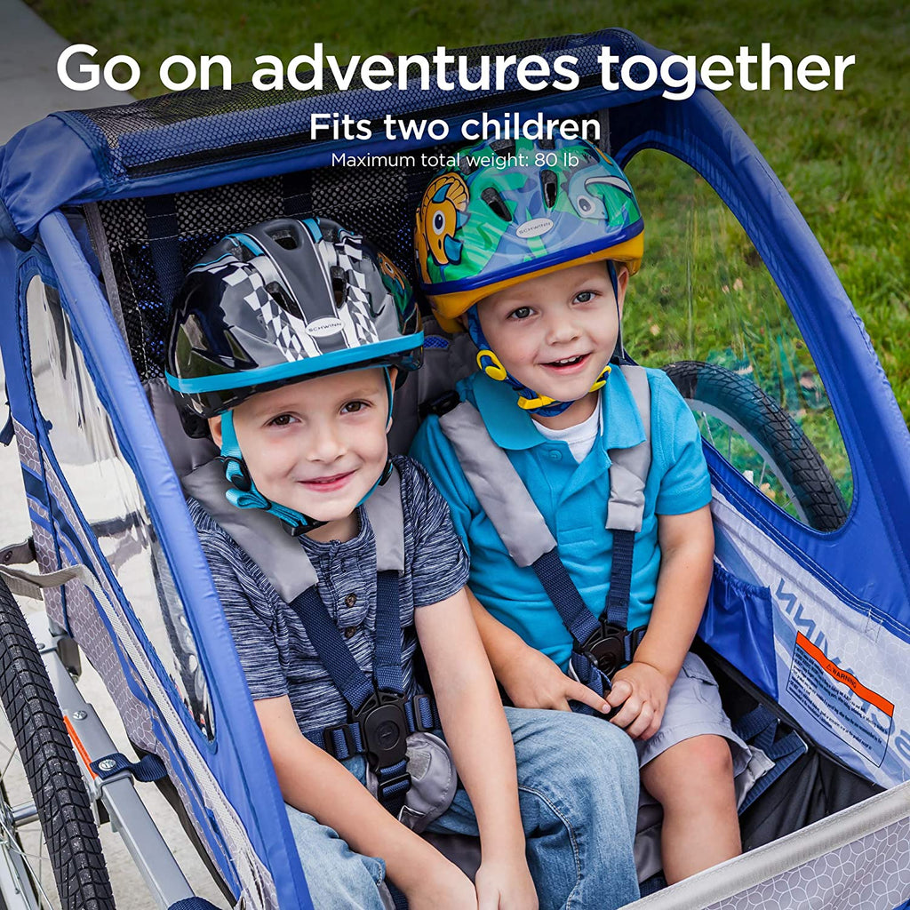 Trailblazer Double Bike Trailer – Seats 2 Kids, 80 lbs Max, Air Tires & Sun Canopy